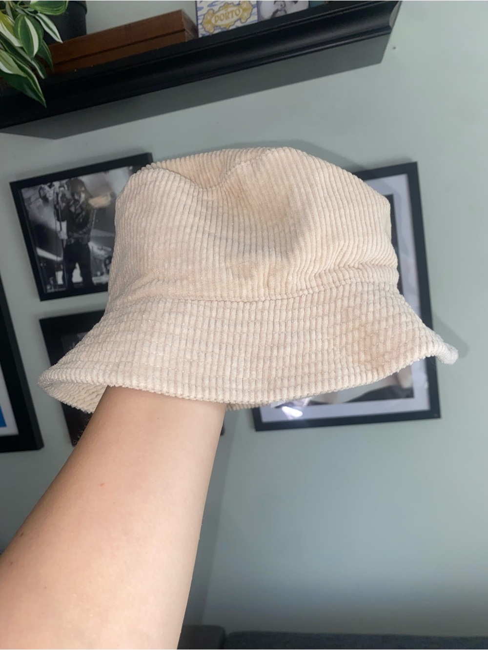 Urban Outfitters Corduroy Cotton Ribbed Bucket Hat Cream Pink Beige Med Large